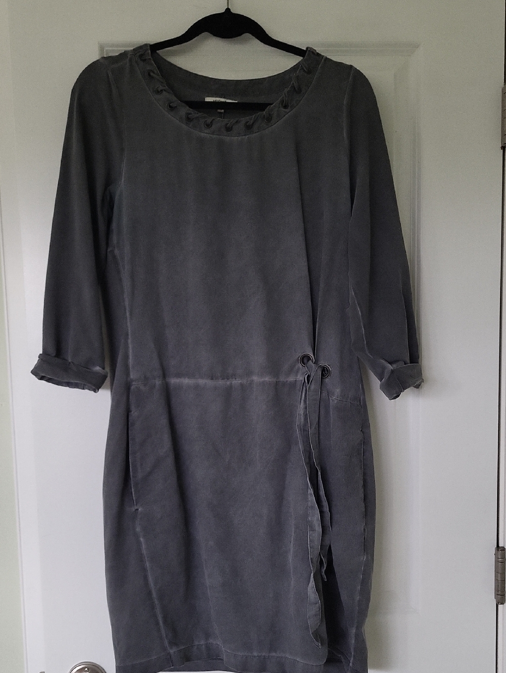 Unique Gray Long-Sleeve Drawstring Tunic Dress